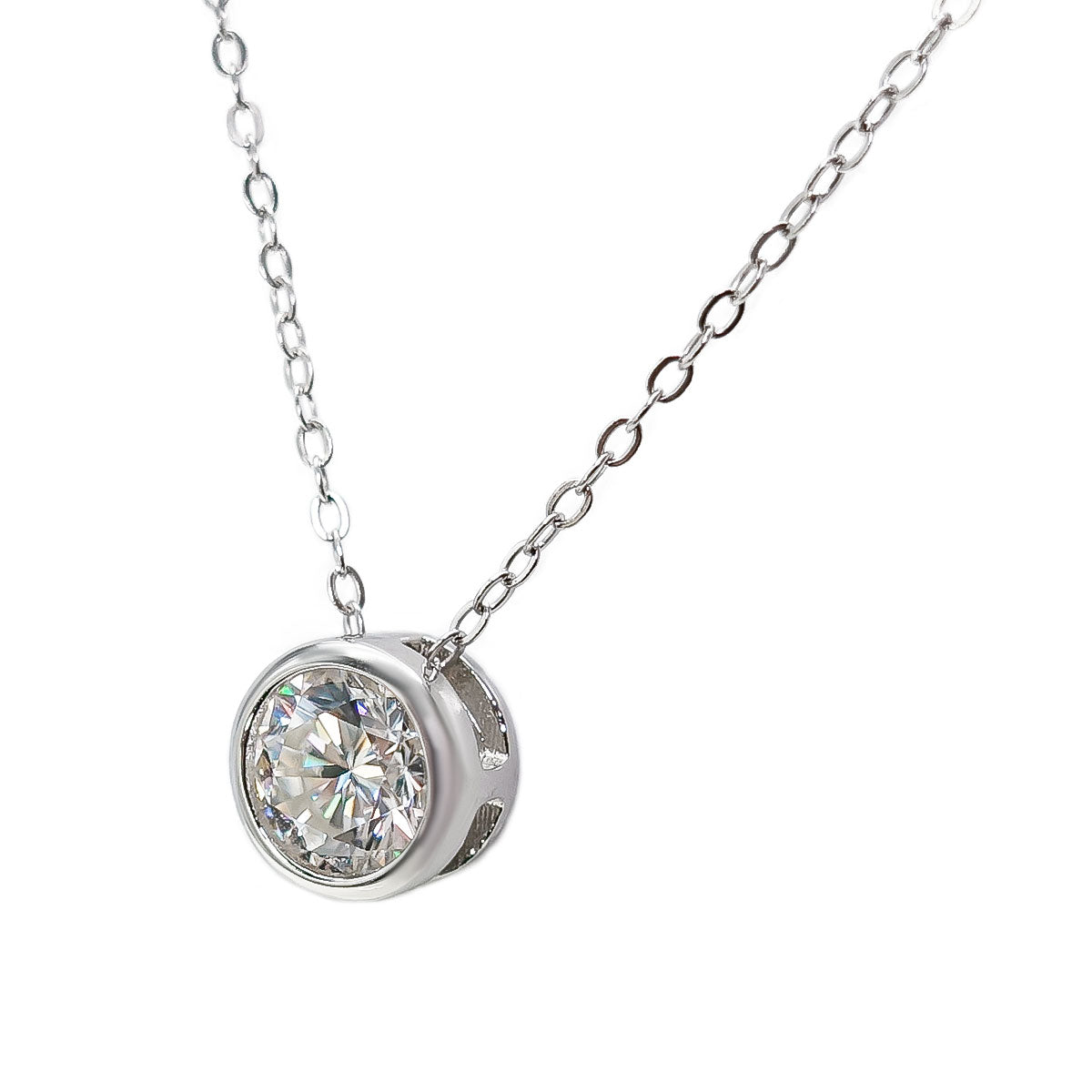 010LV Round Cut Disk Moissanite Necklace