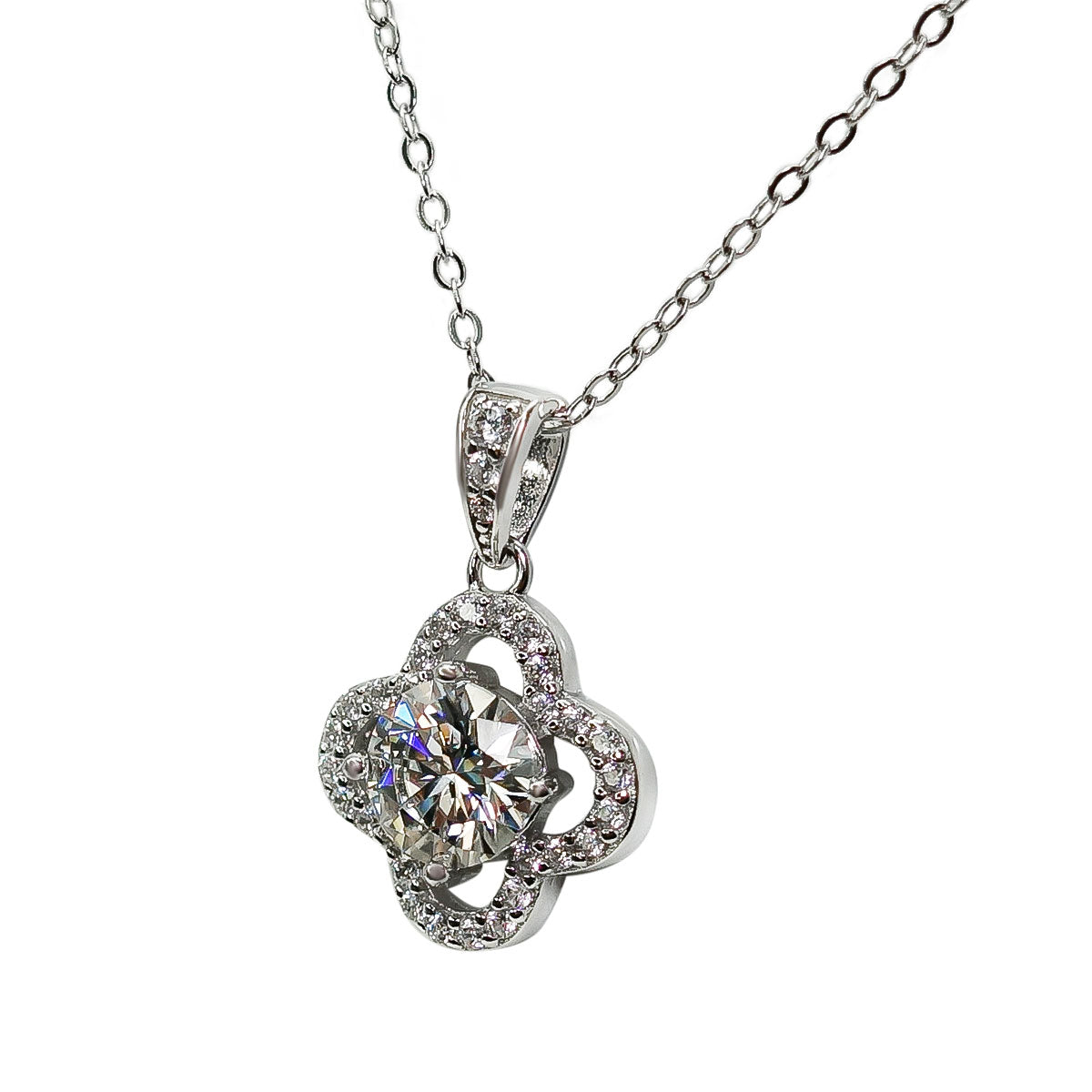 016LV Halo Pave Round Centered Stone Necklace