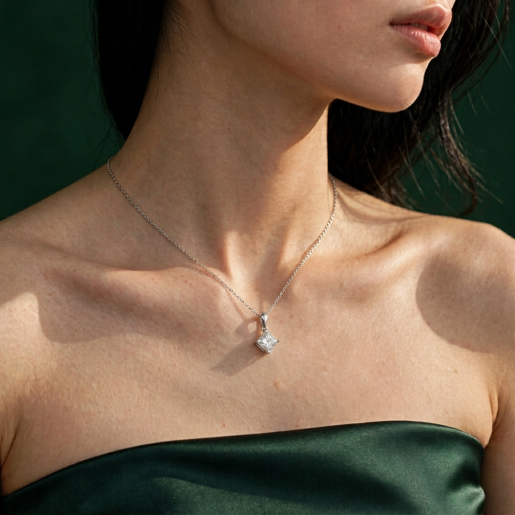 5ct Princess-Cut Solitaire Moissanite Pendant Necklace 166LV