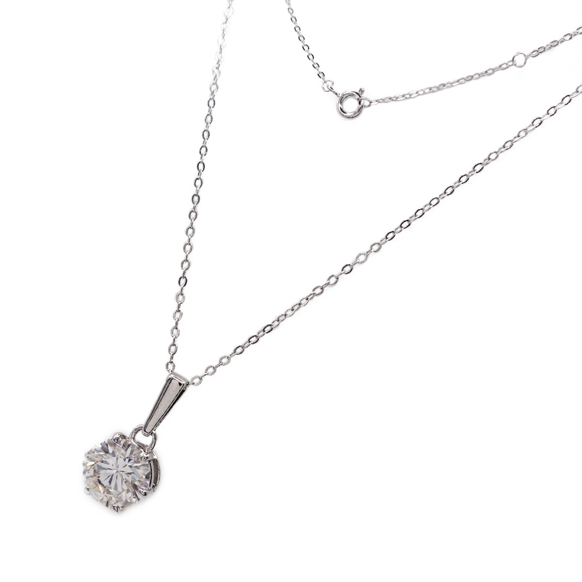 184LV Solitaire Rhodium Moissanite Necklace