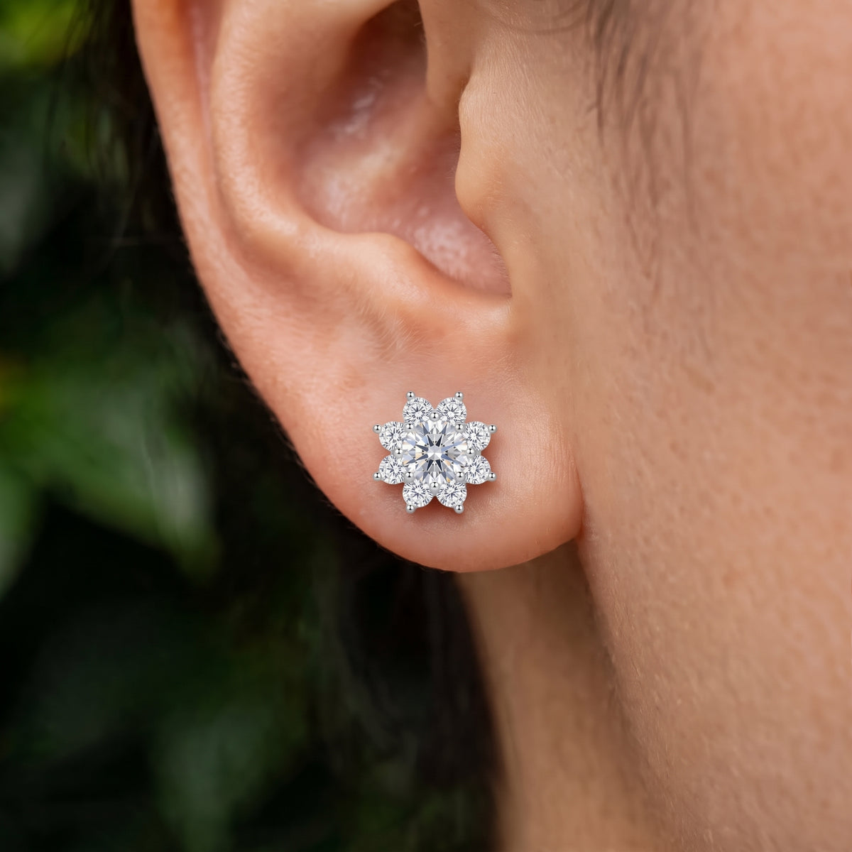 Petal Crest Matrix Moissanite Stud Earrings 214LV