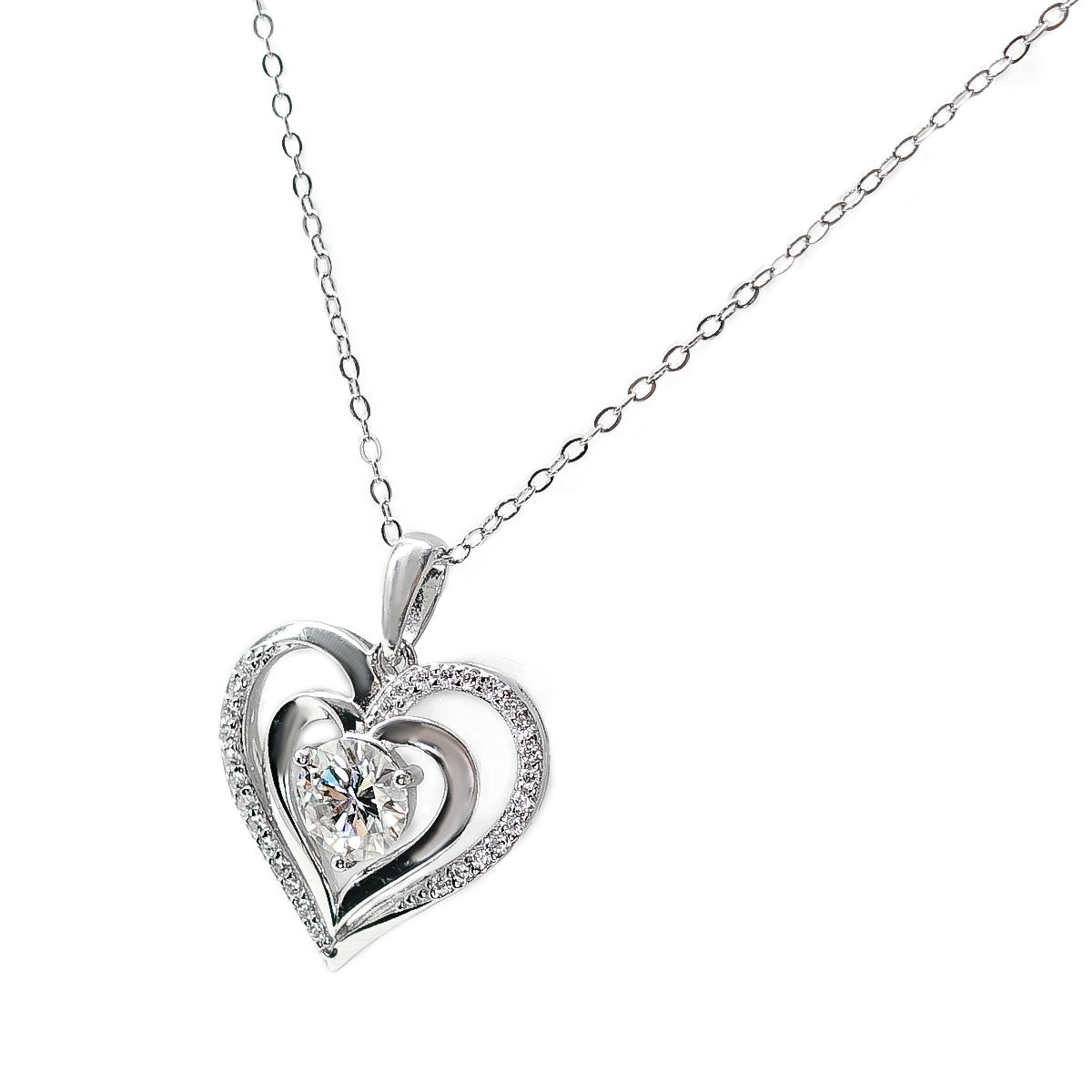 252LV Halo Heart Centered Stone Necklace