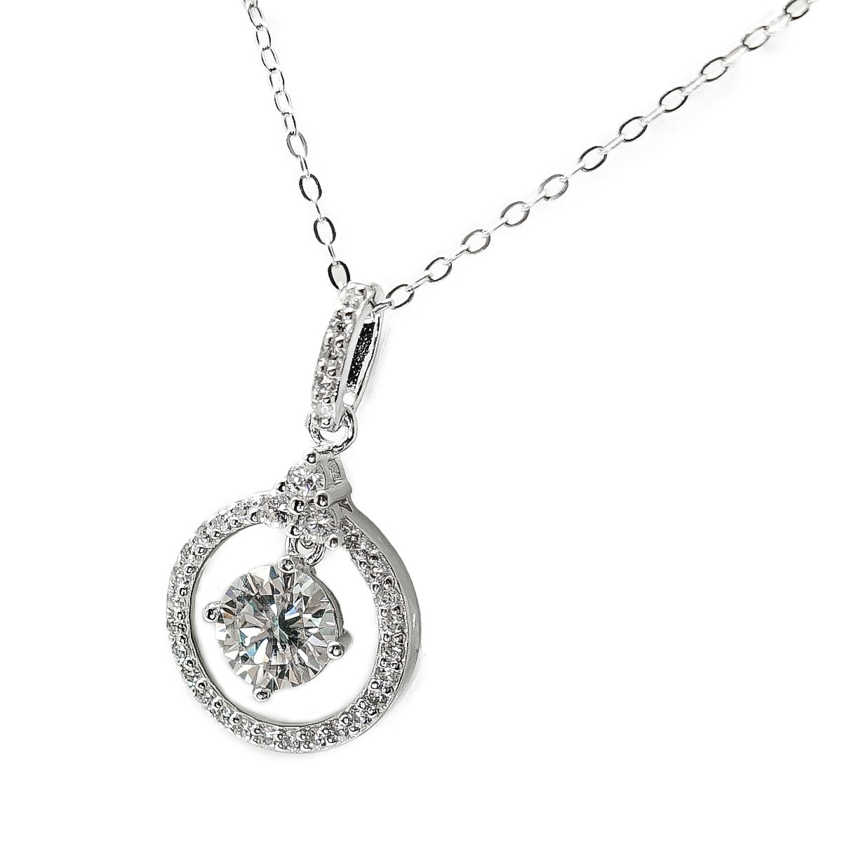 254LV Round Halo Centered Stone Necklace