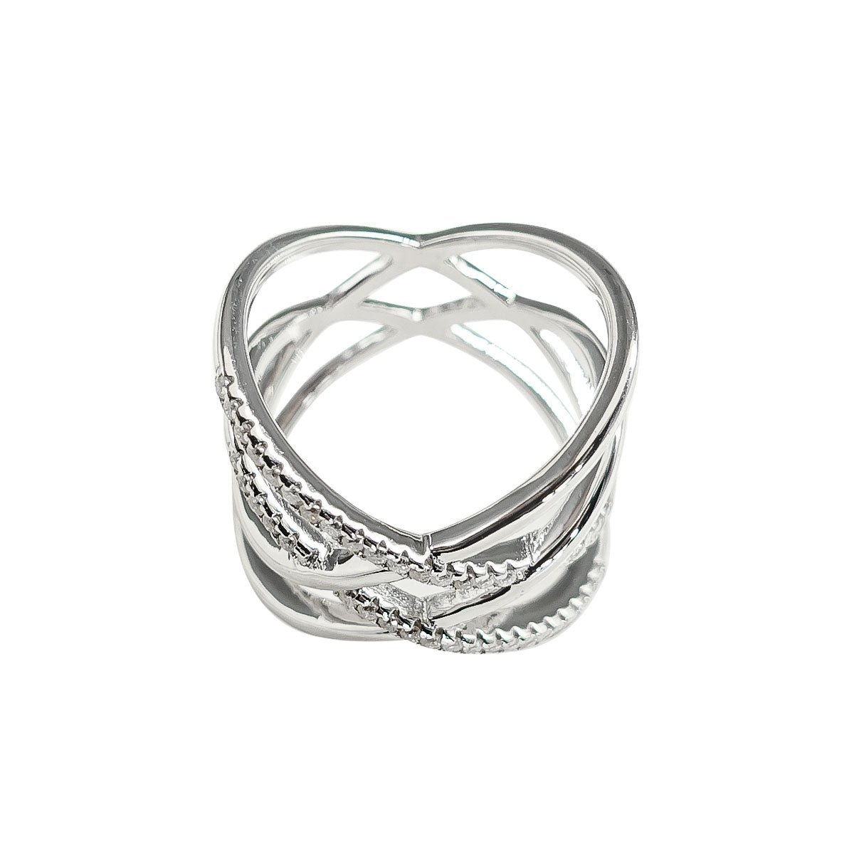 282LV Double X Half Pave Crystal Ring