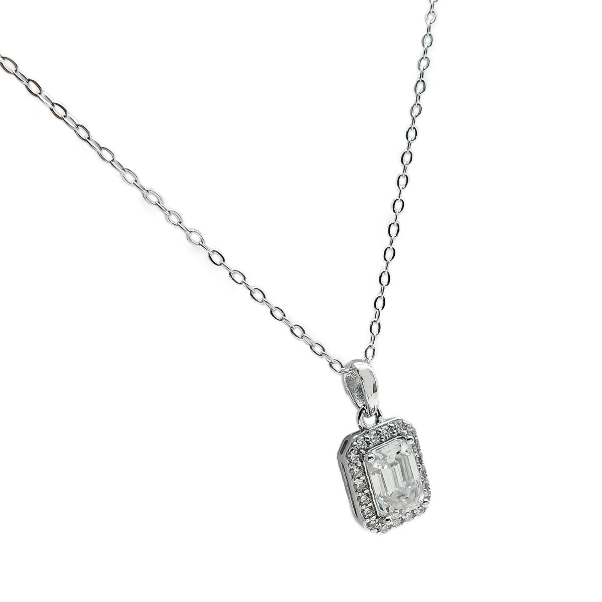 298LV Emerald Cut Pave Crystal Necklace 5.7mm