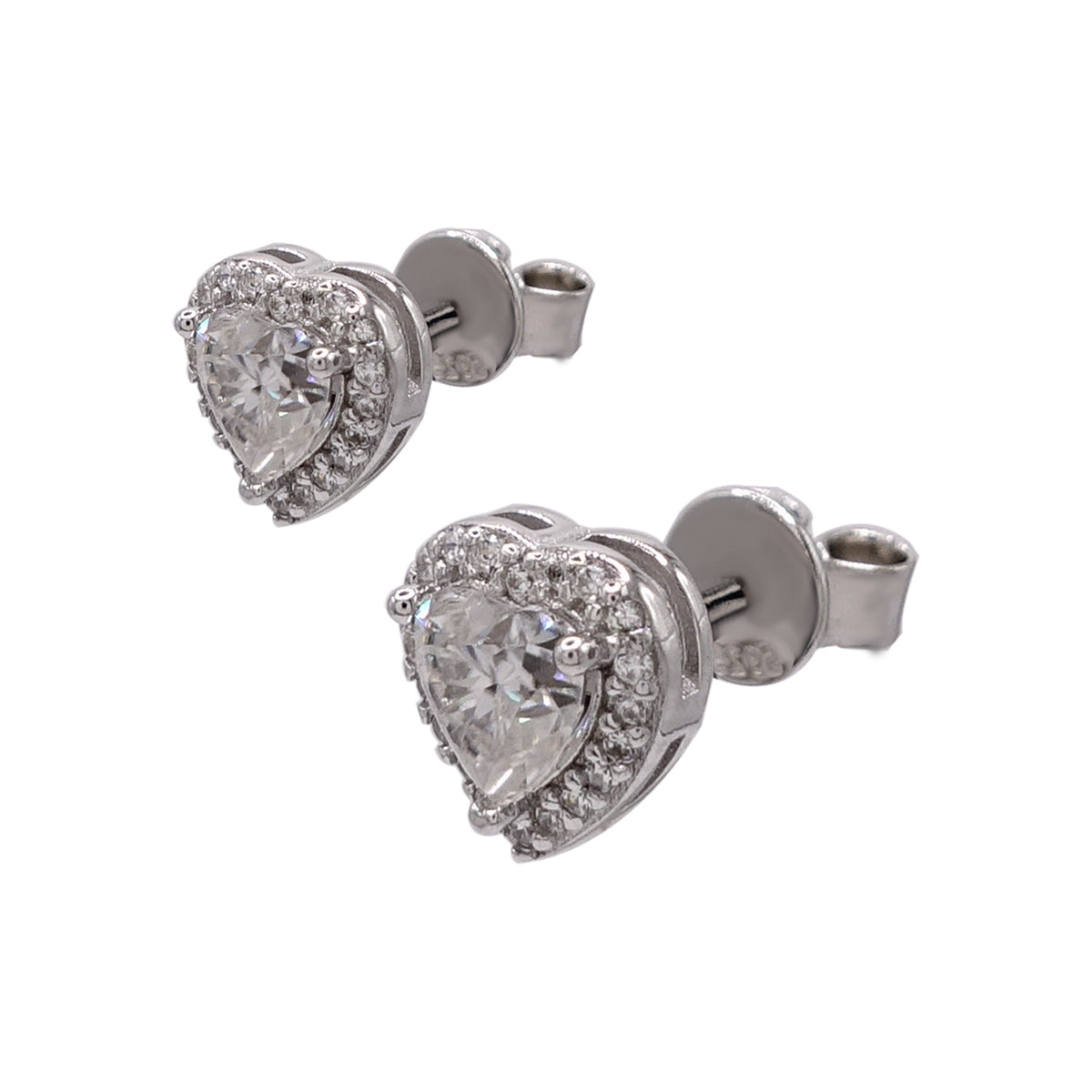 313LV Moissanite Heart Paved Stud Earrings