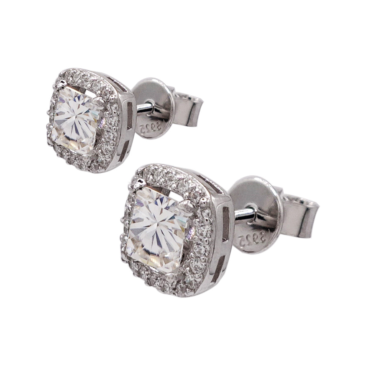 316LV Moissanite Princess Cut Square Stud Earrings