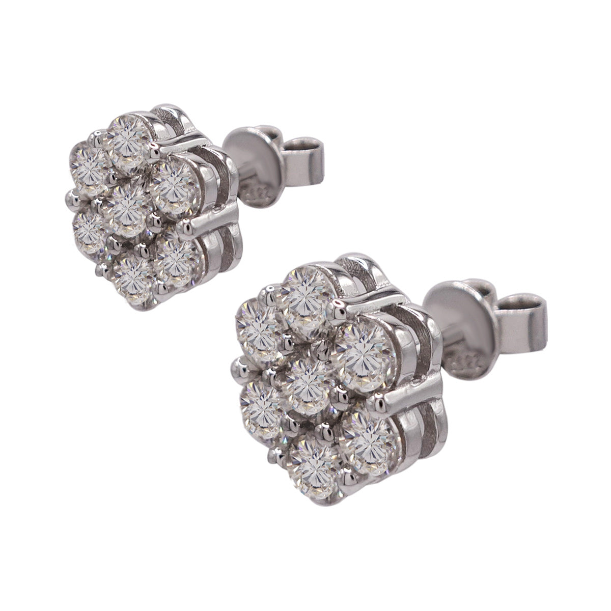 321LV Moissanite Round Flower Stud Earrings