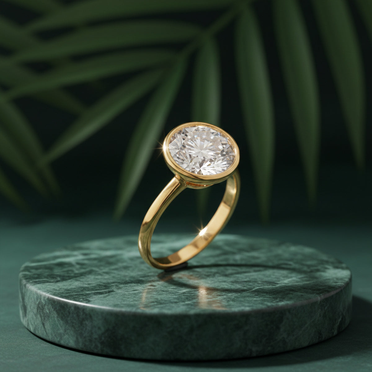 375LV Round Cut Bezel Solitaire Gold Ring