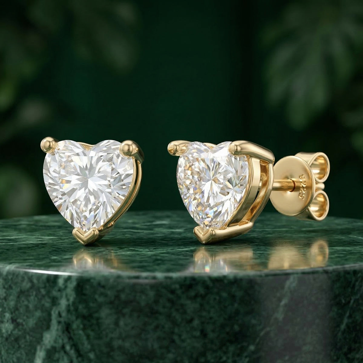 Radiant Heart Yellow Gold Solitaires Studs 436LV
