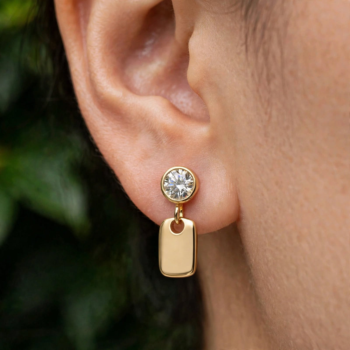 The Bezel-Set Solitaire Moissanite Drop Tag Earrings 358LV