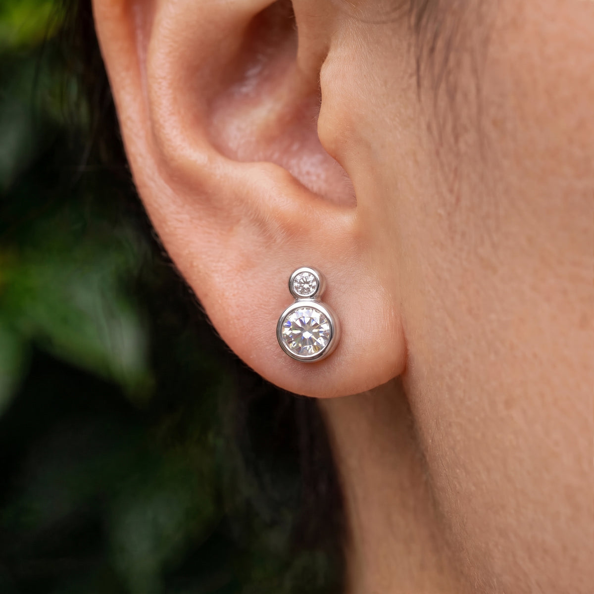 Two-Stone Vertical Bezel Moissanite Stud Earrings 369LV