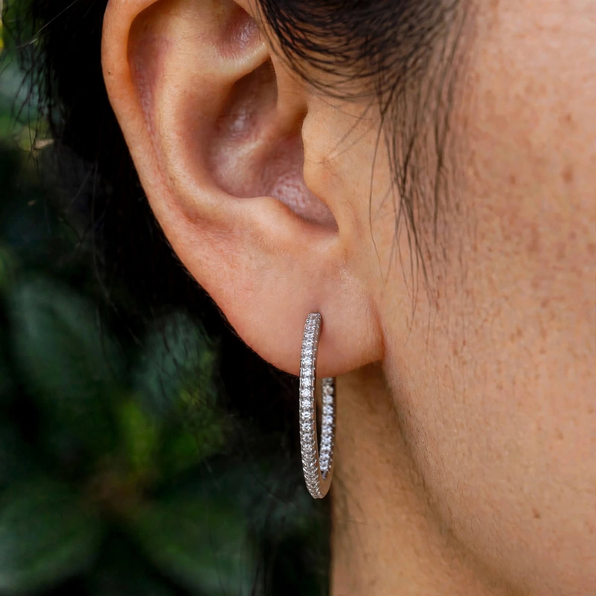 Inside-Out Pavé Hoop Moissanite Earrings 270LV