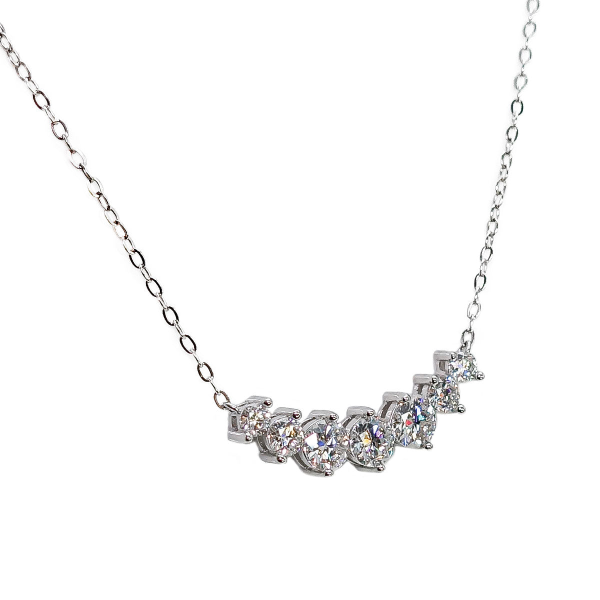 007LV 7 Stone Round Cut Moissanite Necklace