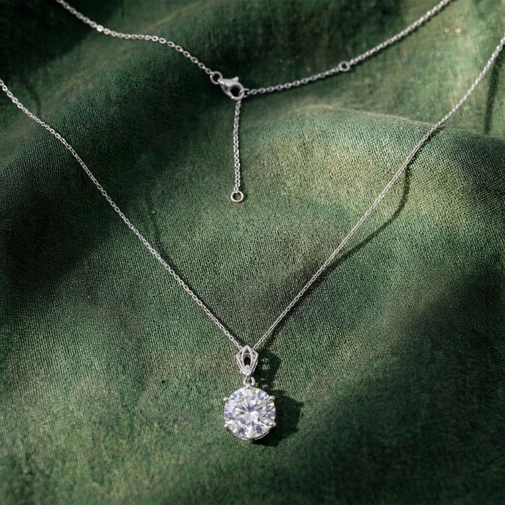 Geometric Lattice-Bail Solitaire Moissanite Necklace 026LV