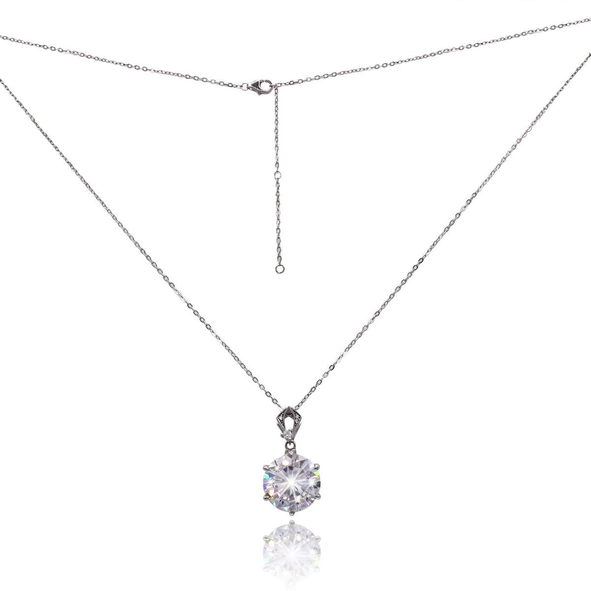 Geometric Lattice-Bail Solitaire Moissanite Necklace 026LV