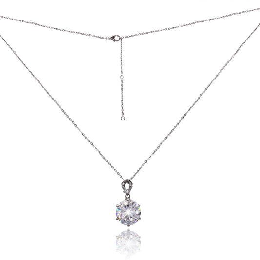 Geometric Lattice-Bail Solitaire Moissanite Necklace 026LV