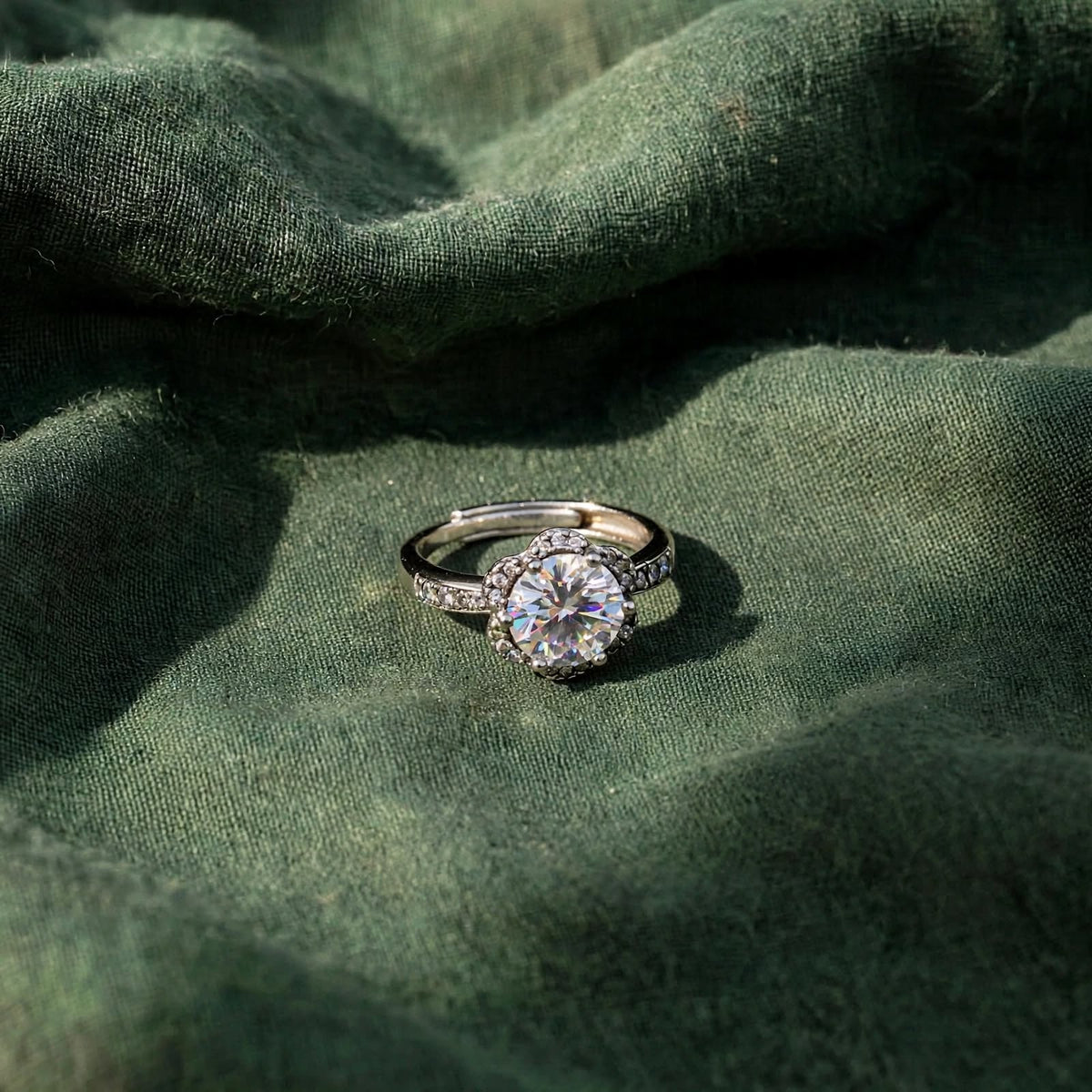 Flower Halo Gemstone Solitaire Moissanite Ring 062LV
