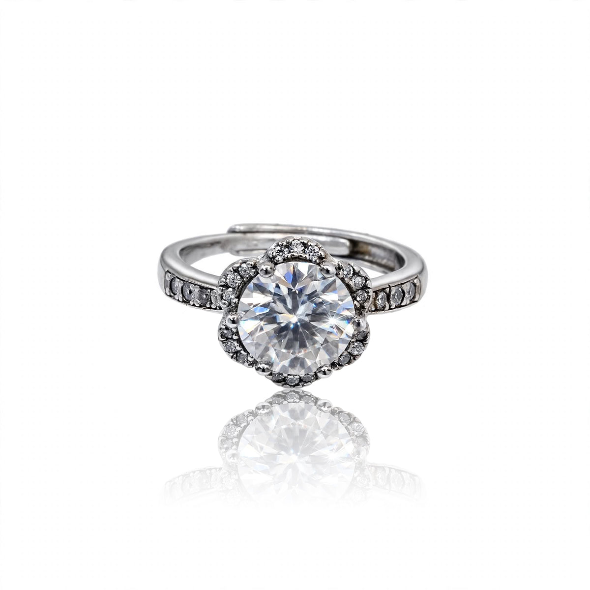 Flower Halo Gemstone Solitaire Moissanite Ring 062LV