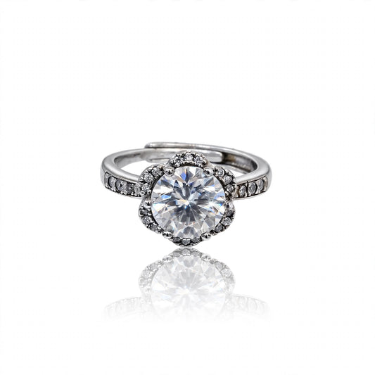 Flower Halo Gemstone Solitaire Moissanite Ring 062LV