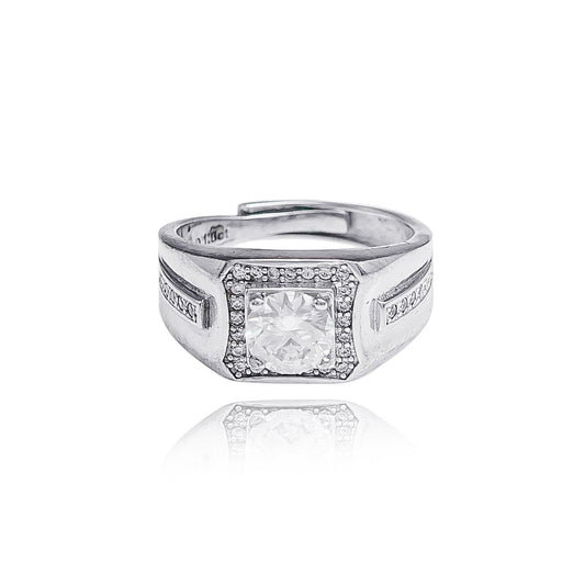 113LV  Round Cut Moissanite Men's Ring