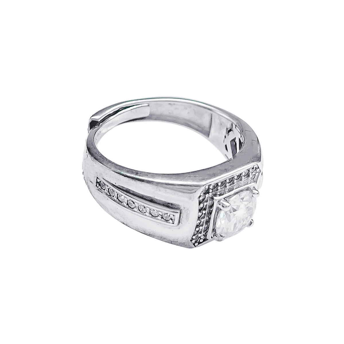 113LV  Round Cut Moissanite Men's Ring