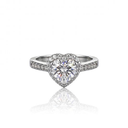 Heart-Cut Halo Engagement Moissanite Ring with Pavé Band 136LV