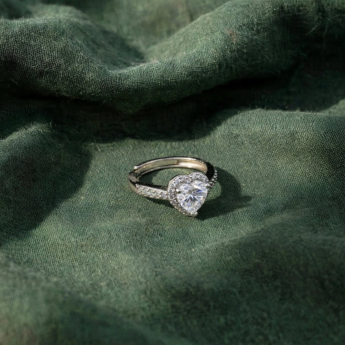 Heart-Cut Halo Engagement Moissanite Ring with Pavé Band 136LV