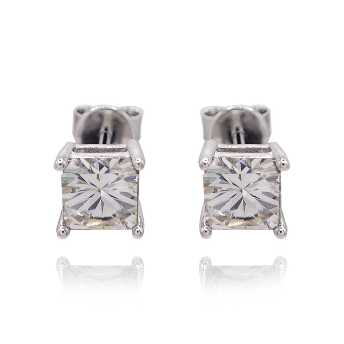 160LV Moissanite Princess Cut Sterling  Stud Earrings
