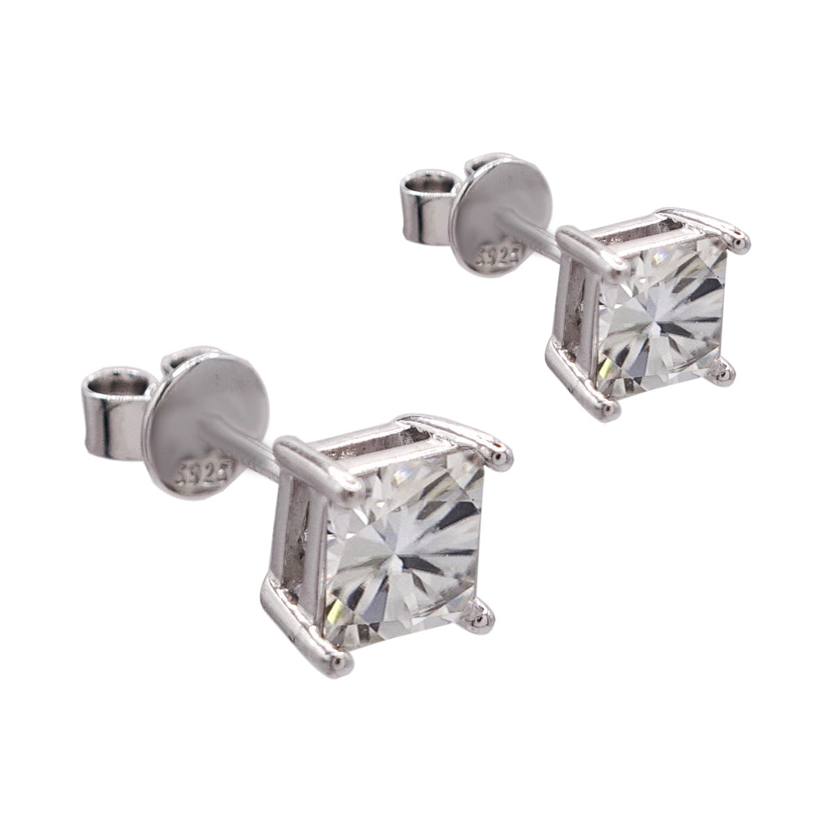 160LV Moissanite Princess Cut Sterling  Stud Earrings