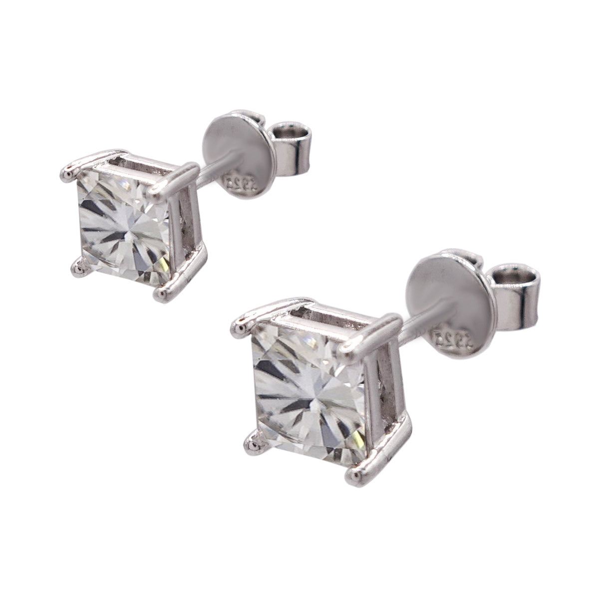160LV Moissanite Princess Cut Sterling  Stud Earrings