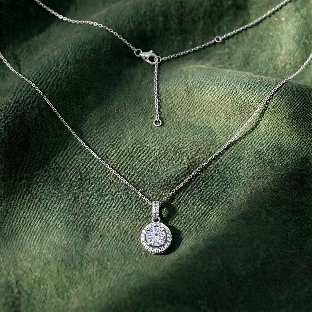 Round Halo Moissanite Pendant Necklace with Pavé Bail 172LV