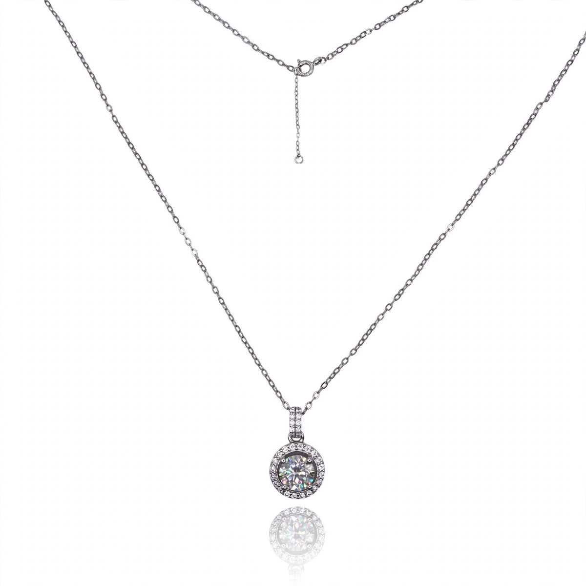 Round Halo Moissanite Pendant Necklace with Pavé Bail 172LV