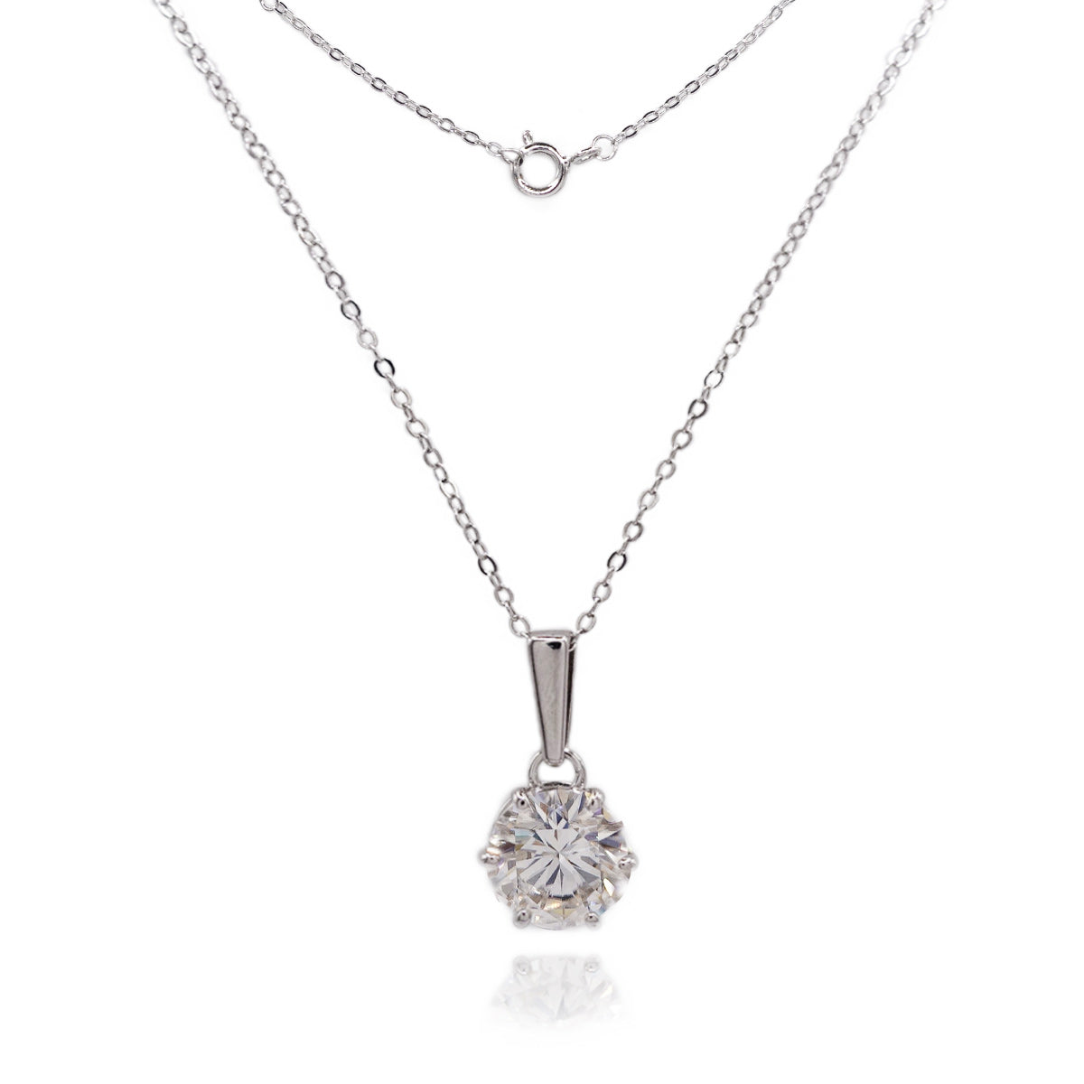 184LV Solitaire Rhodium Moissanite Necklace