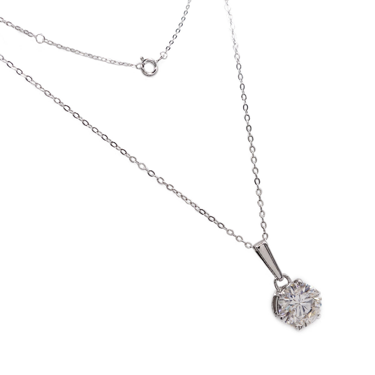 184LV Solitaire Rhodium Moissanite Necklace