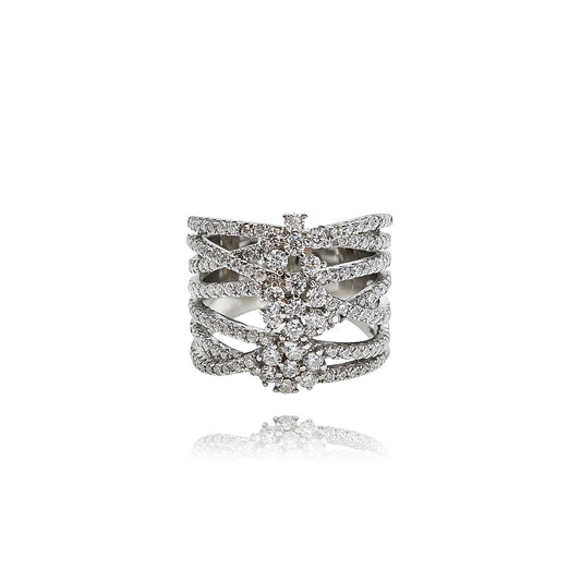 198LV Twisted Thick Band Full Stone Ring