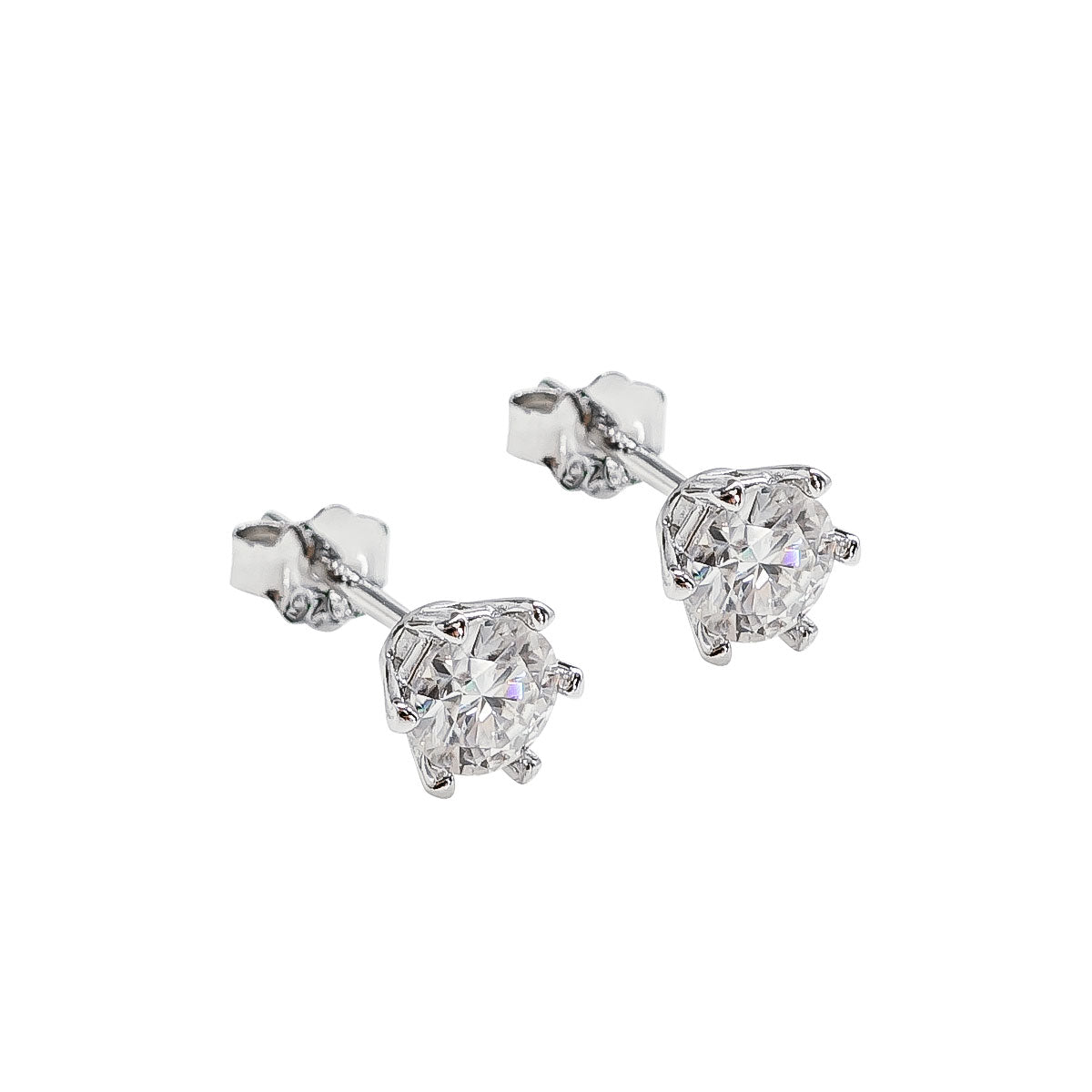 204LV Single Round Stone Stud Earrings