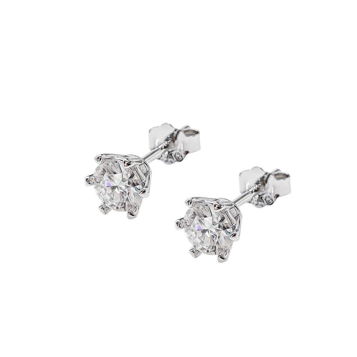 204LV Single Round Stone Stud Earrings