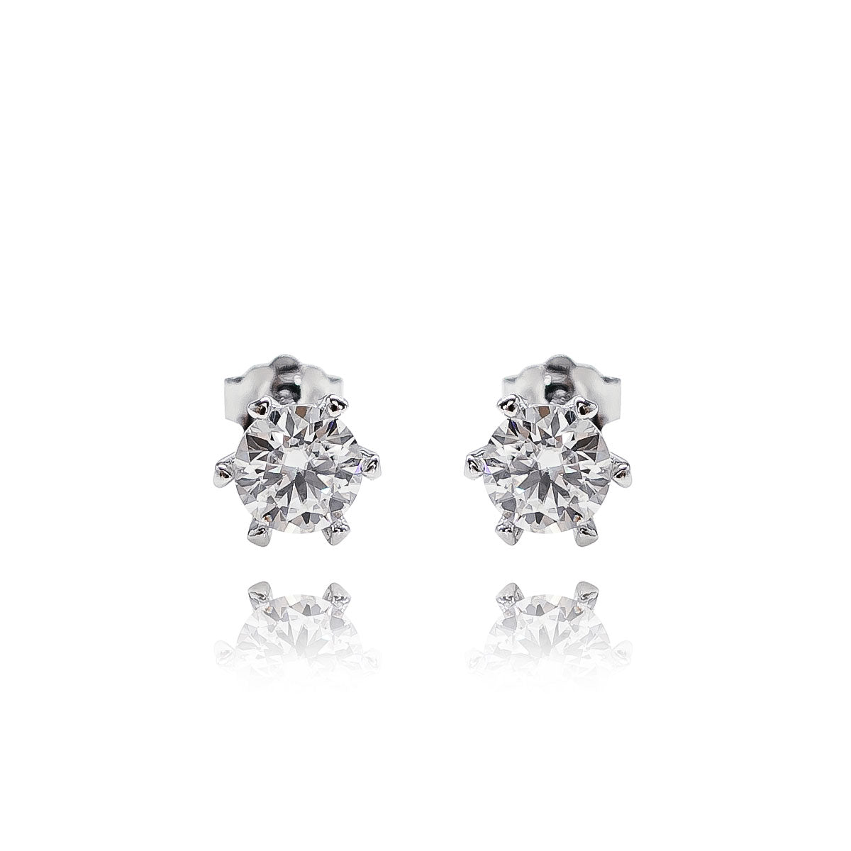 204LV Single Round Stone Stud Earrings
