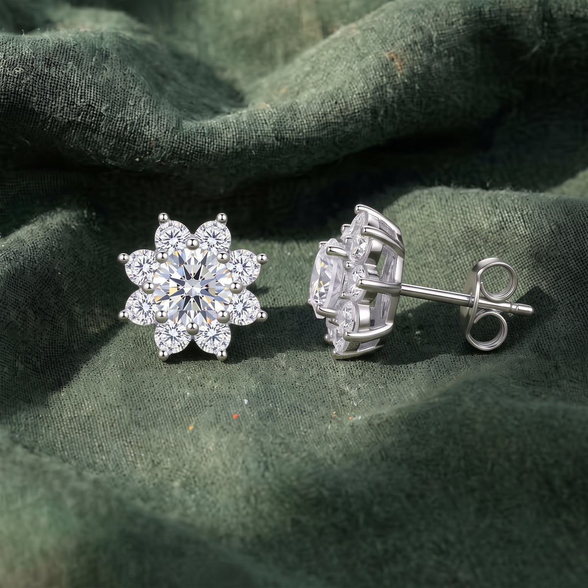 Petal Crest Matrix Moissanite Stud Earrings 214LV
