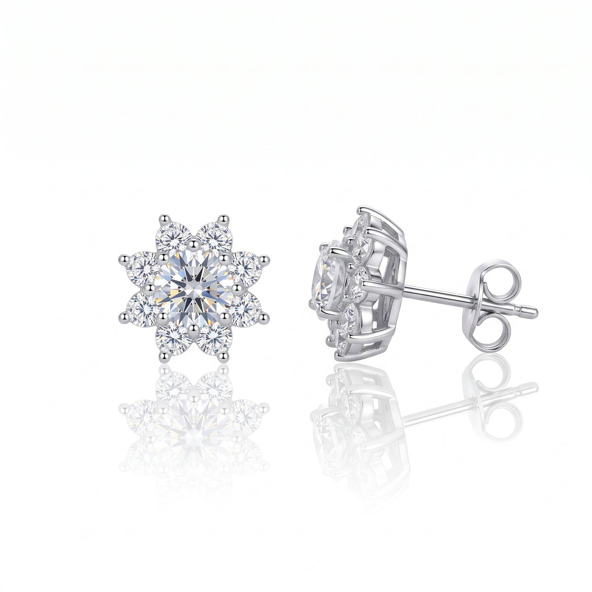 Petal Crest Matrix Moissanite Stud Earrings 214LV