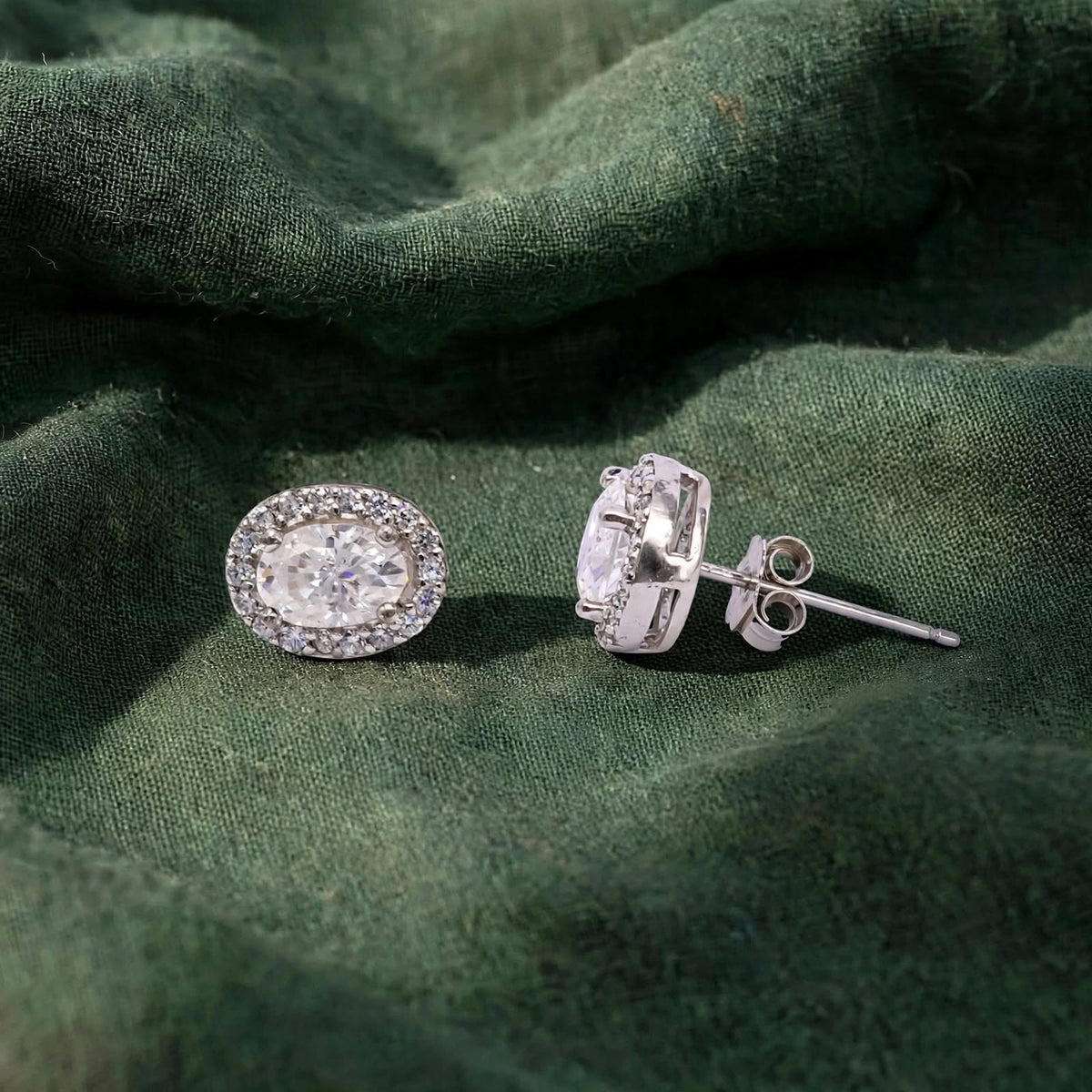 Refractive Oval Halo Solitaire Moissanite Studs 219LV