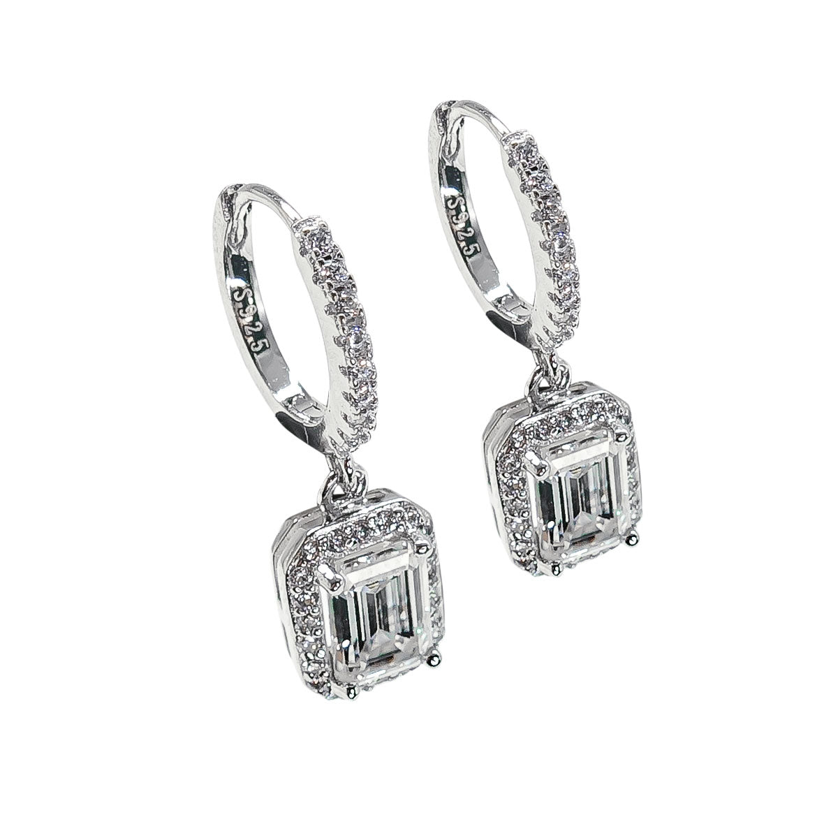 220LV Emerald Halo Drop Clip Earrings