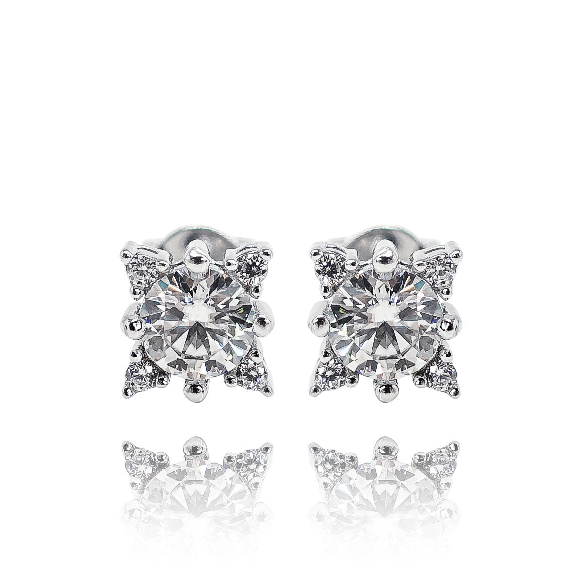 222LV Round Four Corner Stud Earrings