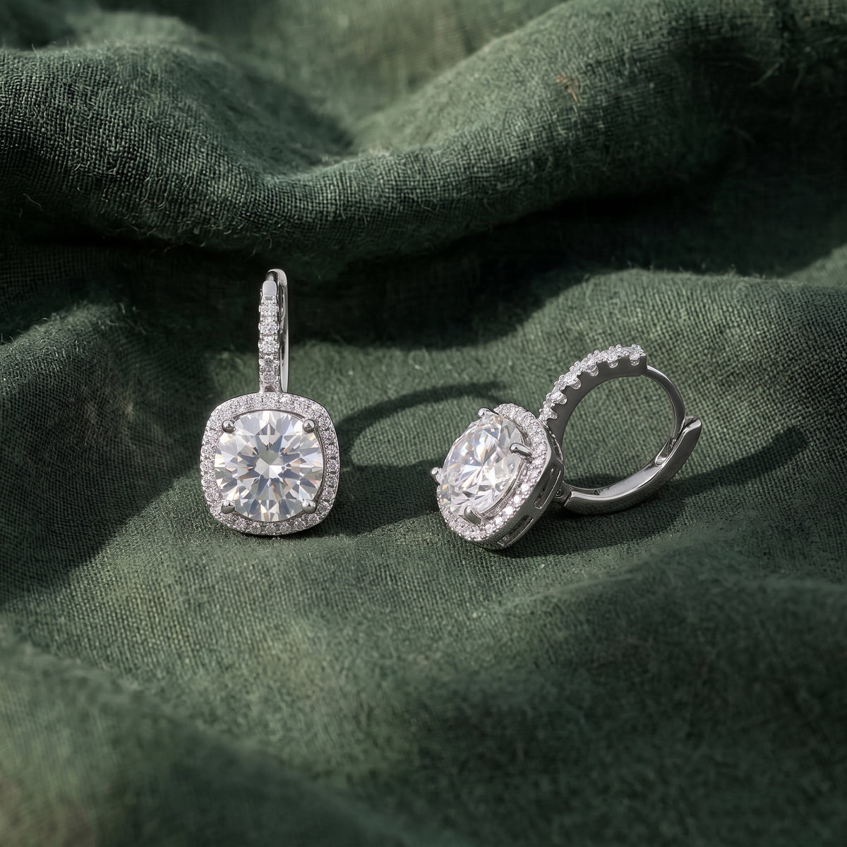 Cushion-Cut Micro-Pavé Halo Moissanite Earrings 227LV