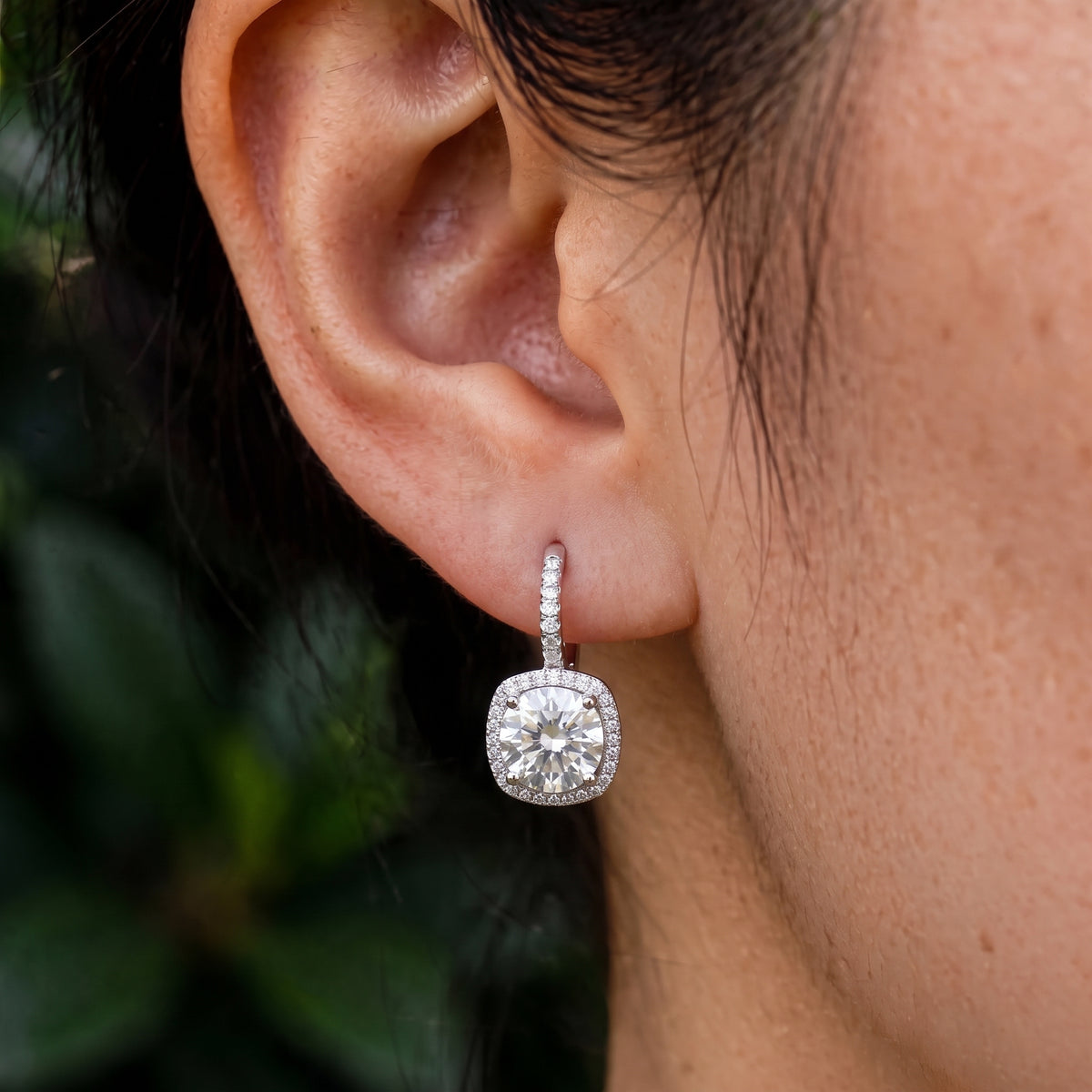 Cushion-Cut Micro-Pavé Halo Moissanite Earrings 227LV