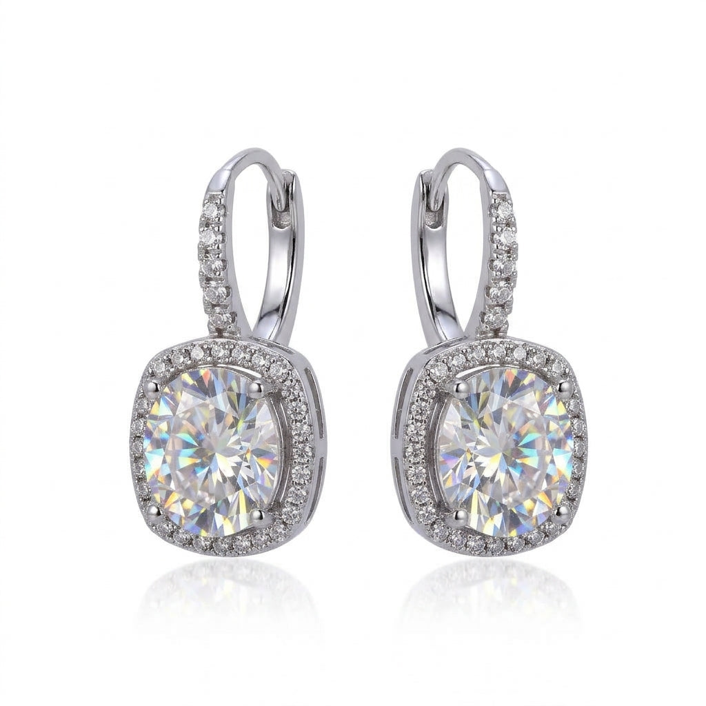 Cushion-Cut Micro-Pavé Halo Moissanite Earrings 227LV