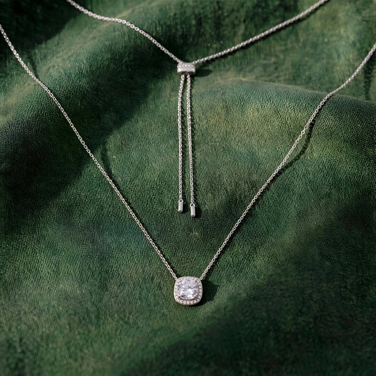 Cushion-Cut Halo Slider Chain Necklace 228LV