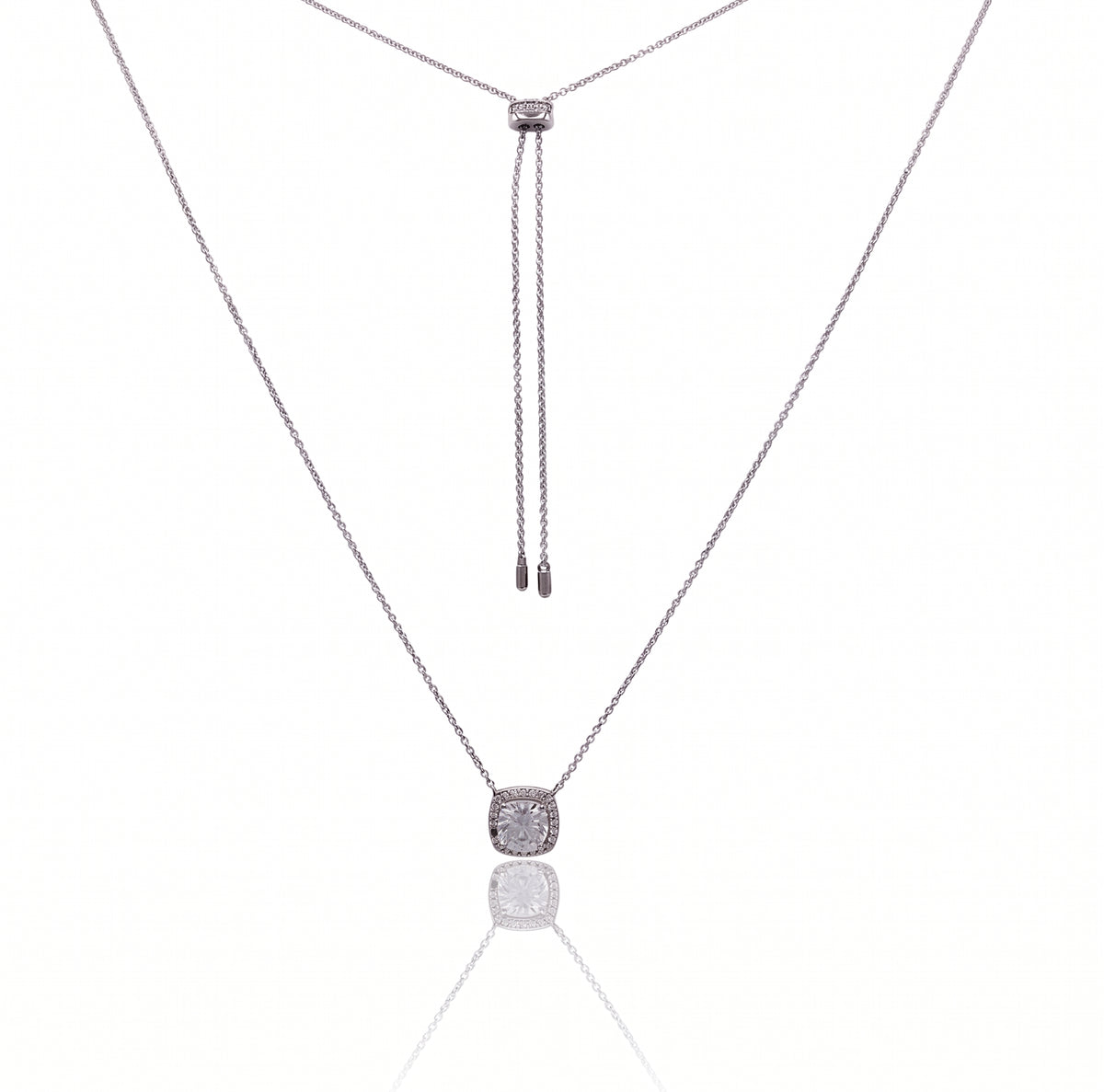 Cushion-Cut Halo Slider Chain Necklace 228LV