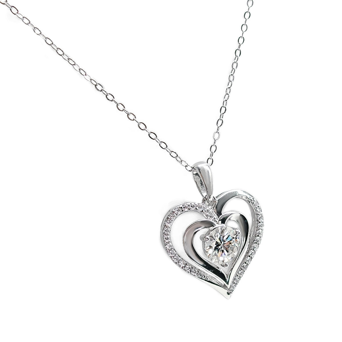 252LV Halo Heart Centered Stone Necklace